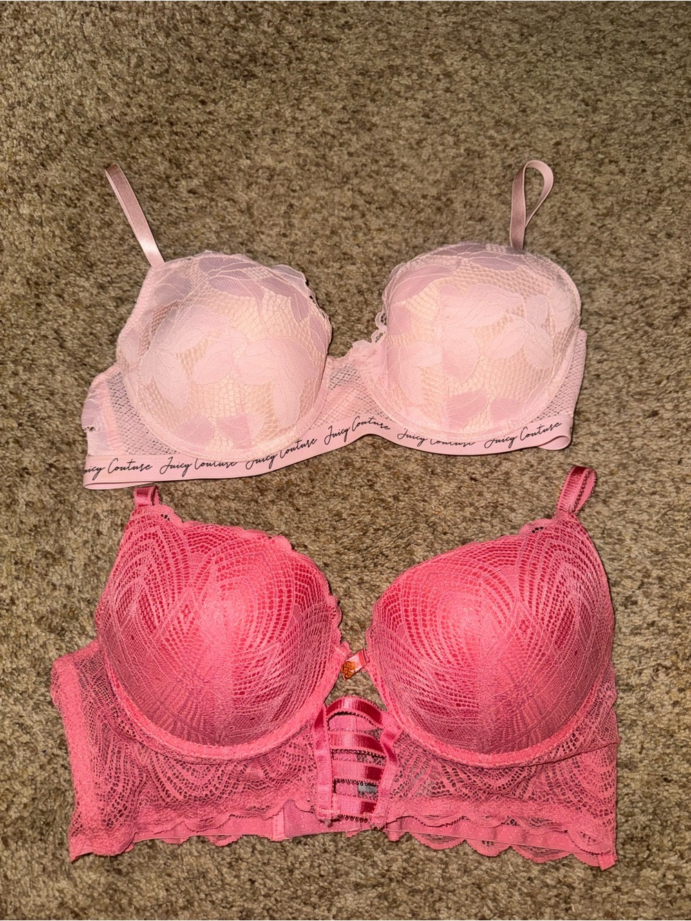 Juicy Couture Light Pink & Hot Pink Lace Push-Up Bra Set
